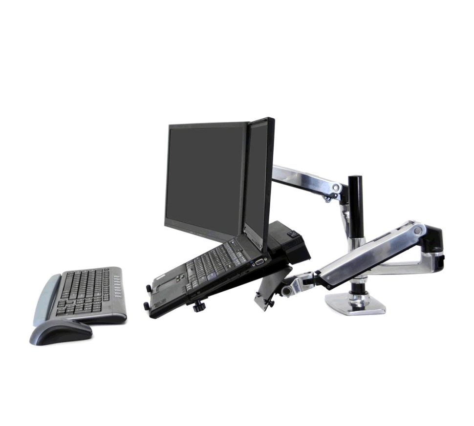 Ergotron – LX Dual Stacking Arm – uchwyt biurkowy na dwa monitory lub monitor i laptop (polerowane aluminium)