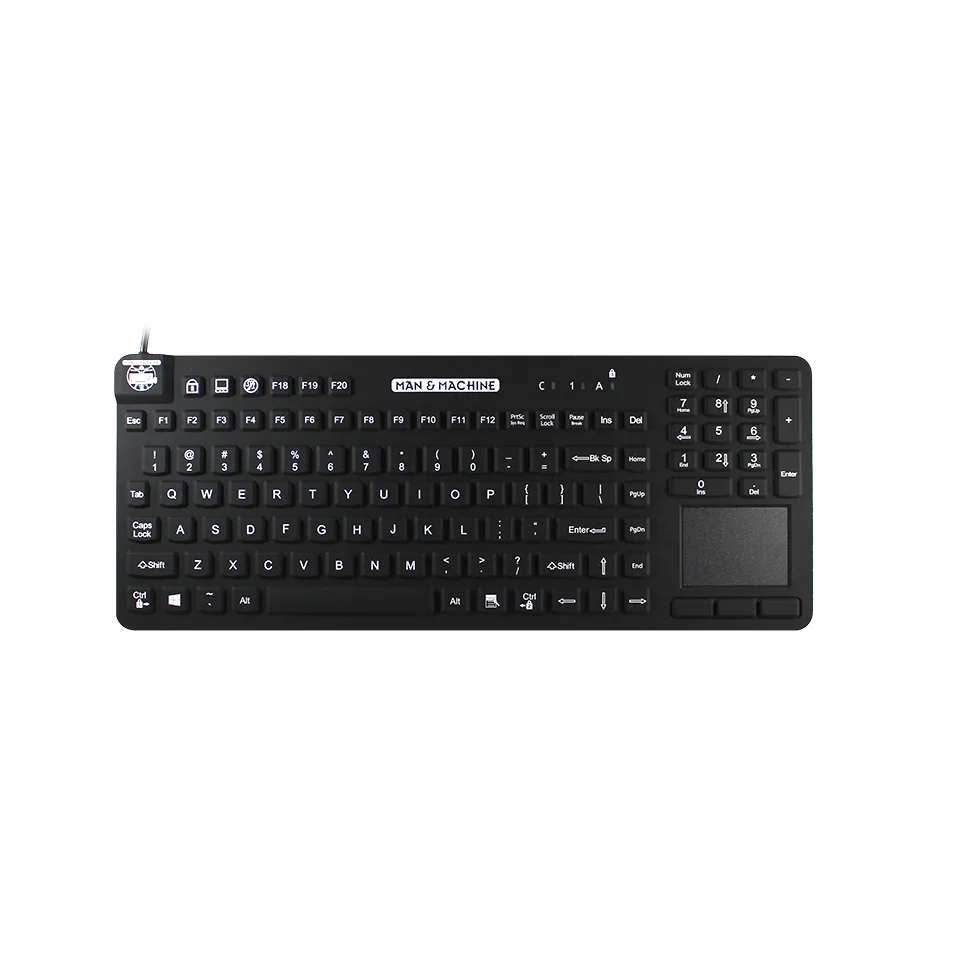 Man&Machine Really Cool Touch Keyboard – medyczna, dezynfekowalna, niskoprofilowa klawiatura z touchpad (czarna)