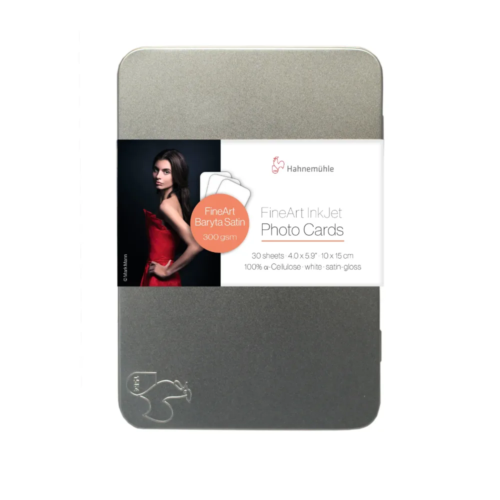 Hahnemühle FineArt Photo Cards FineArt Baryta Satin 300 10 × 15 cm – 30 kart w metalowej puszce