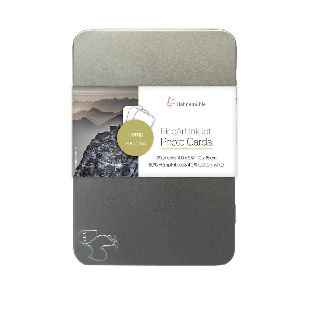 Hahnemühle FineArt Photo Cards Hemp 290 10 × 15 cm – 30 kart w metalowej puszce