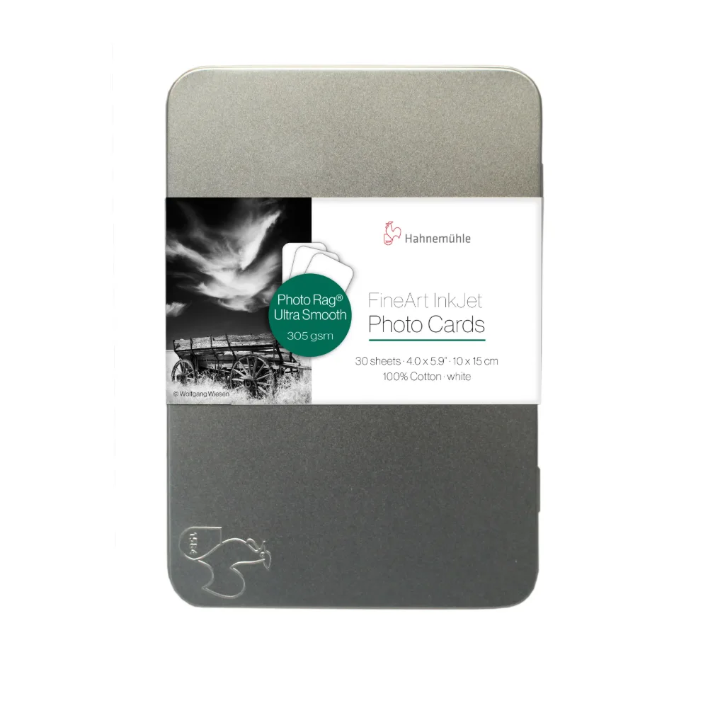 Hahnemühle FineArt Photo Cards Photo Rag Ultra Smooth 305 10 × 15 cm – 30 kart w metalowej puszce