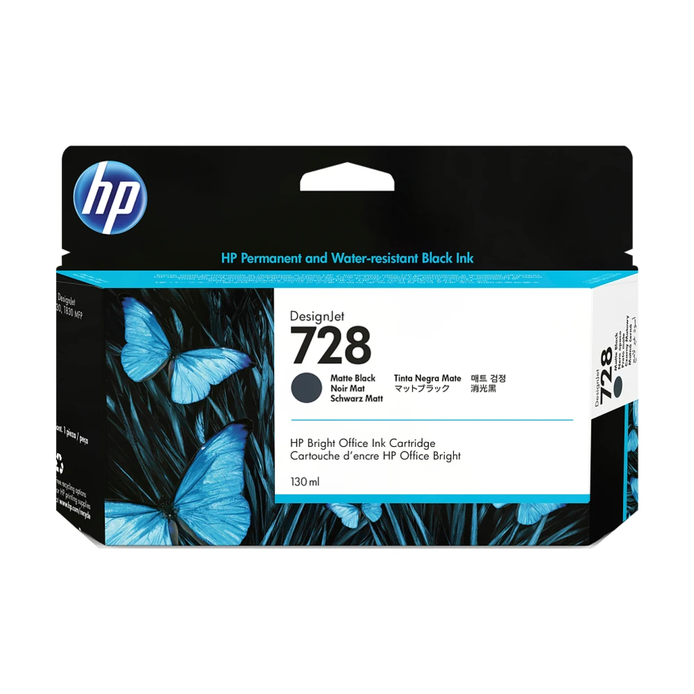 Wkład atramentowy HP 728 Matte Black 130 ml (3WX25A) – czarny matowy – oryginalne opakowanie tuszu do plotera HP DesignJet T730, T830 MFP