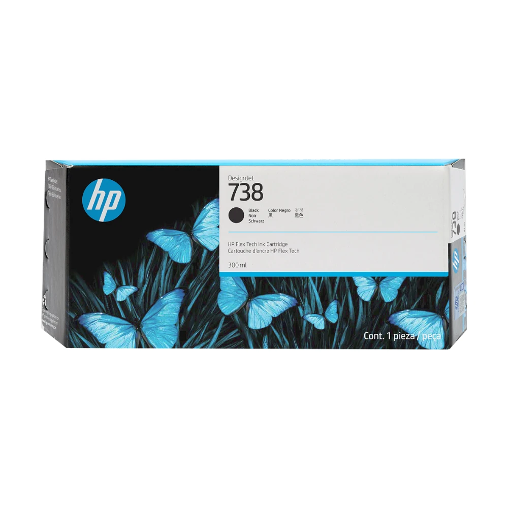 Wkład atramentowy HP 738 Black 300 ml (498N8A) – czarny – oryginalne opakowanie tuszu do plotera HP DesignJet T850, T870, T950
