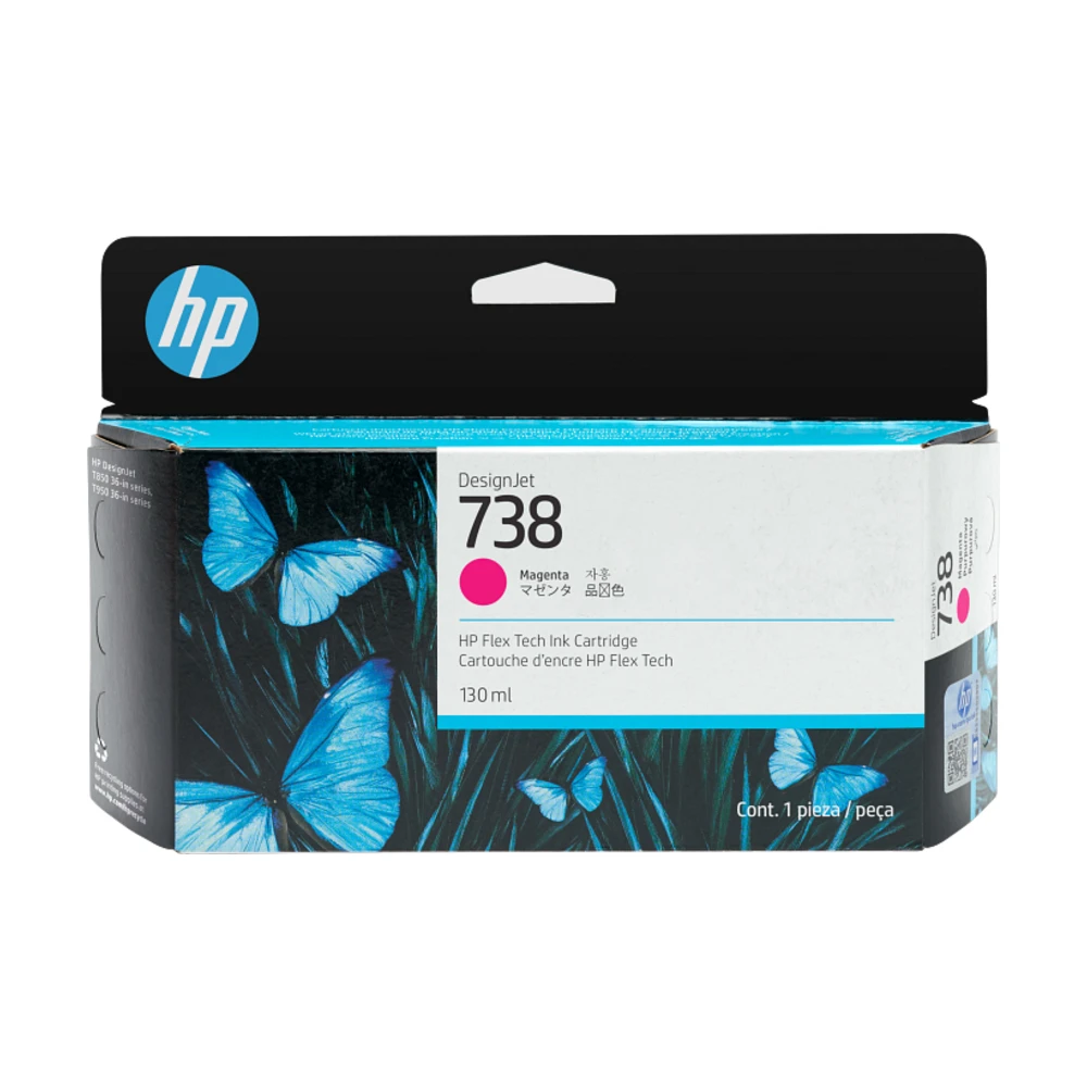 Wkład atramentowy HP 738 Magenta 130 ml (498N6A) – purpurowy – oryginalne opakowanie tuszu do plotera HP DesignJet T850, T870, T950