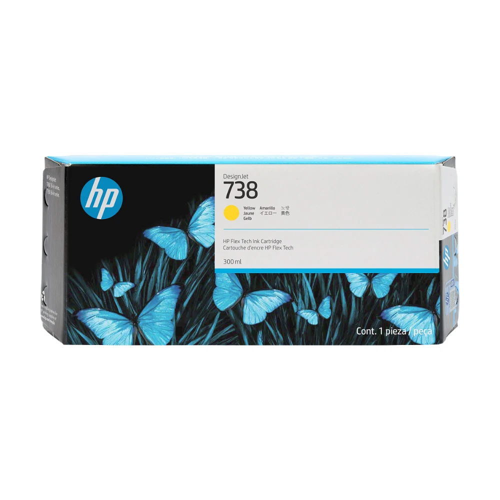 Wkład atramentowy HP 738 Yellow 300 ml (676M8A) – żółty – oryginalne opakowanie tuszu do plotera HP DesignJet T850, T870, T950